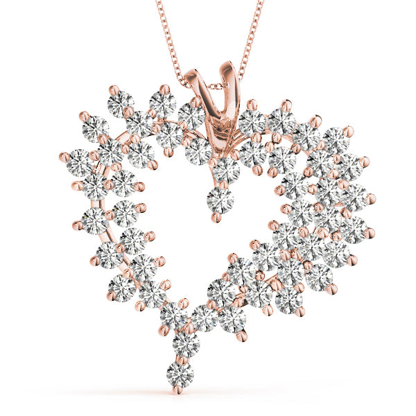 14K Rose Gold Multi-Diamond Heart Pendant