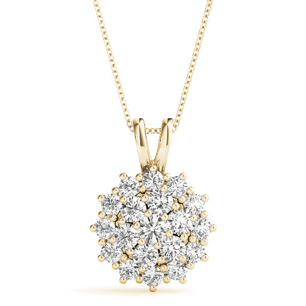 14K Yellow Gold Round Diamond Cluster Pendant