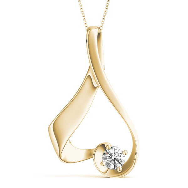 14K Yellow Gold Round Diamond Solitaire Pendant