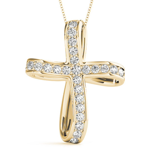 14K Yellow Gold Diamond Cross Pendant Jewelry