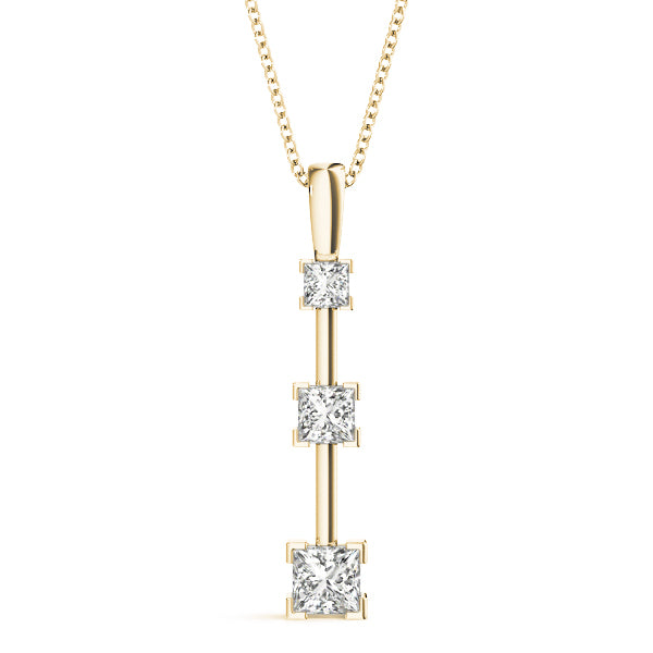 14K Yellow Gold Square Diamond 3-Stone Pendant