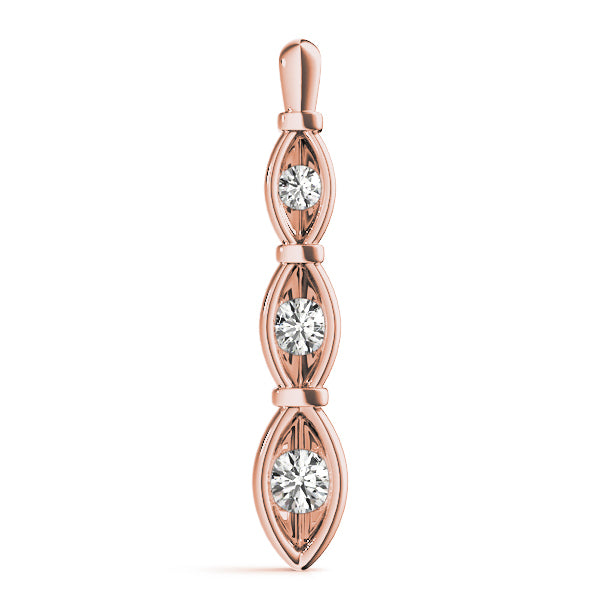 14K Rose Gold Diamond Three Stone Pendant Necklace