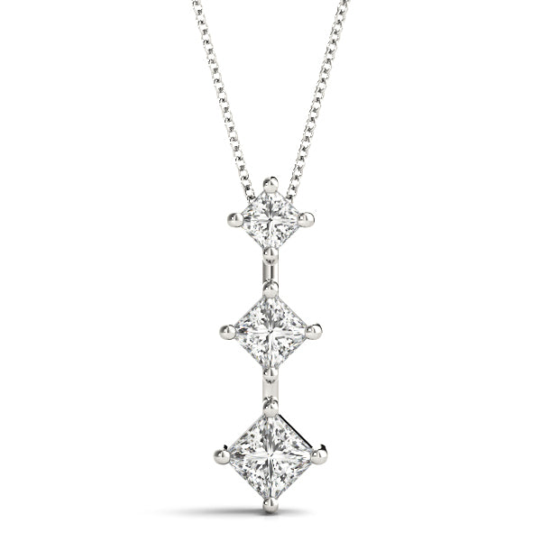 14K White Gold Lab Diamond 3-Stone Square Pendant