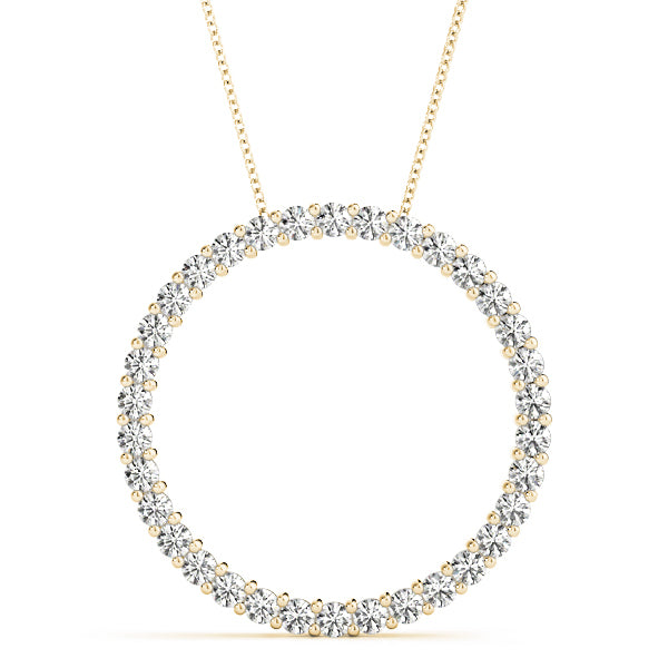 14K Yellow Gold Round Diamond Circle Pendant
