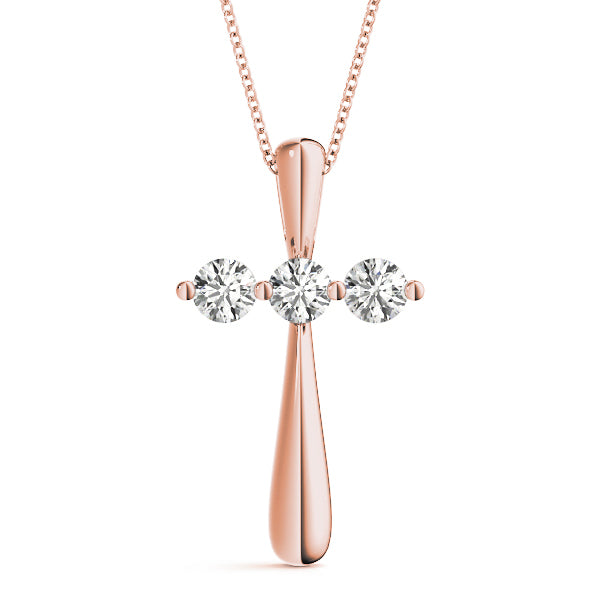 14K Rose Gold Diamond Religious Cross Pendant