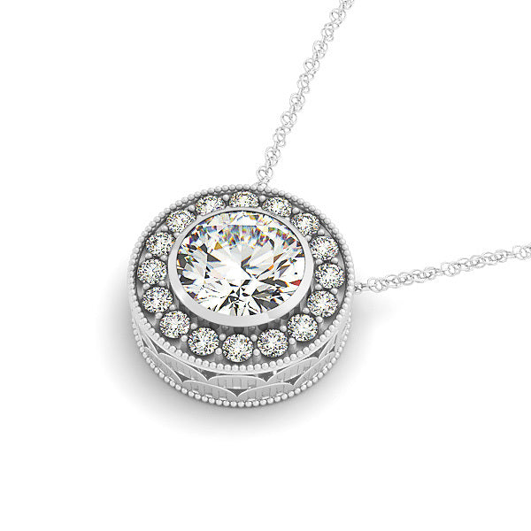 Platinum Round Diamond Halo Pendant