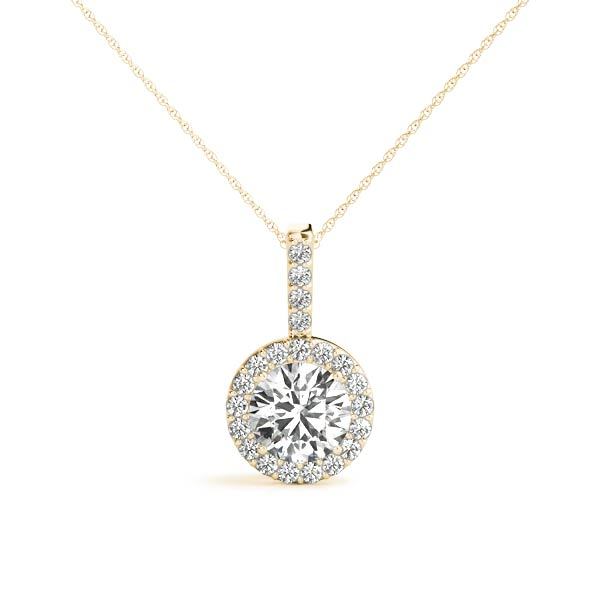 14K Yellow Gold Round Diamond Halo Pendant Necklace