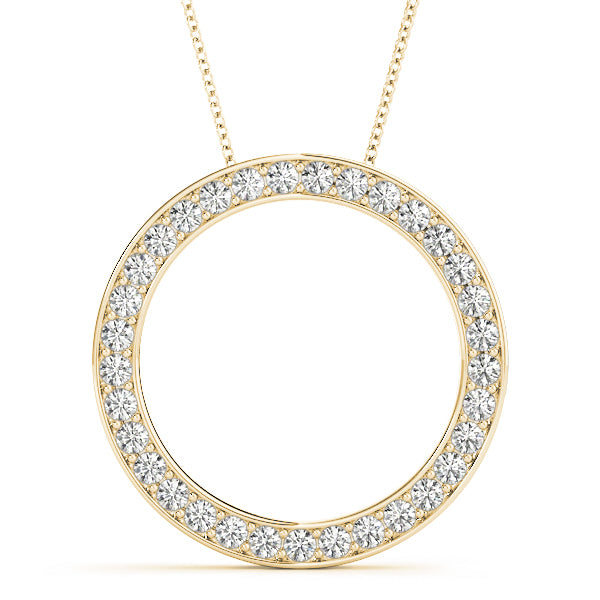 14K Yellow Gold Round Diamond Circle Pendant