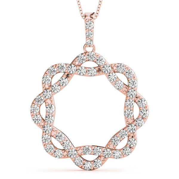 14K Rose Gold Round Diamond Circle Pendant