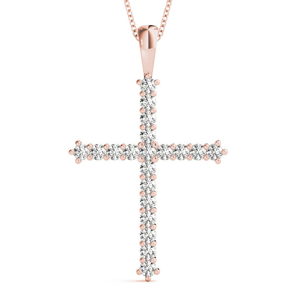 14K Rose Gold Diamond Cross Pendant