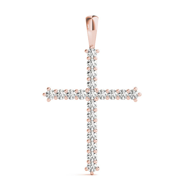14K Rose Gold Diamond Cross Pendant