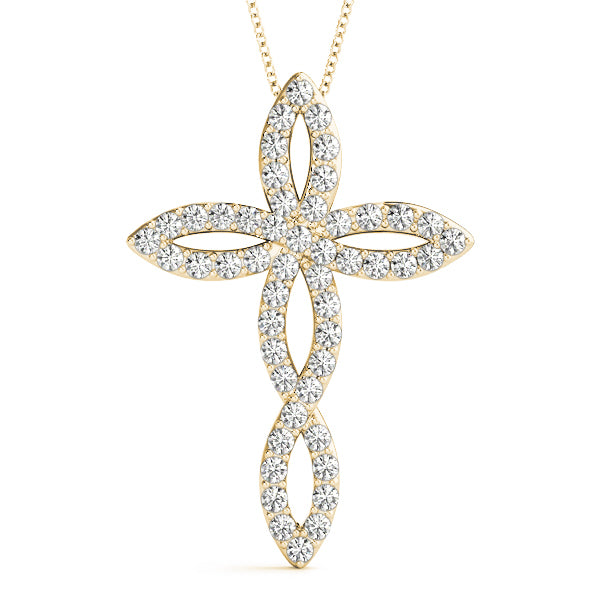 14K Yellow Gold Diamond Cross Pendant Jewelry