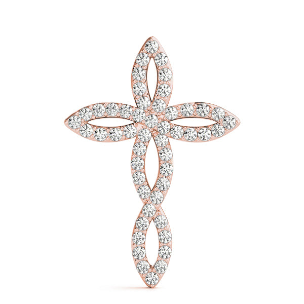 14K Rose Gold Diamond Cross Pendant