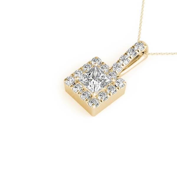 14K Yellow Gold Square Diamond Pendant Halo