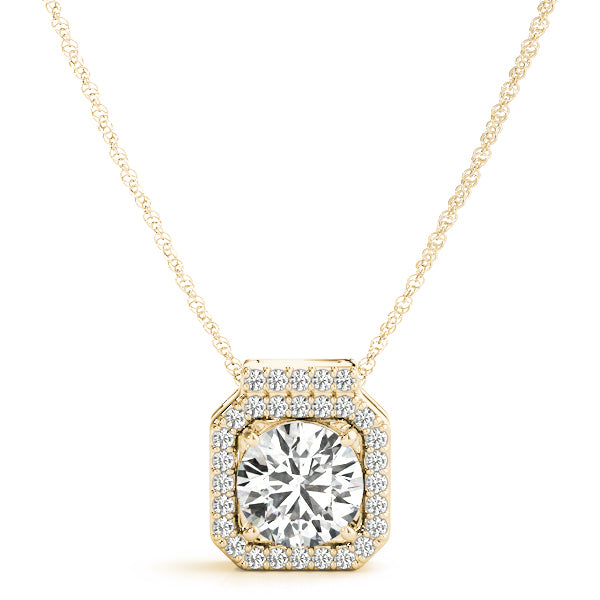Yellow Gold Round Diamond Halo Pendant