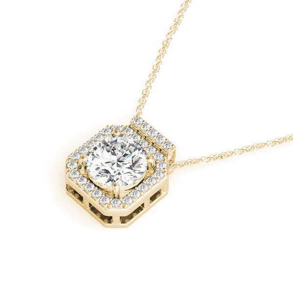 Yellow Gold Round Diamond Halo Pendant