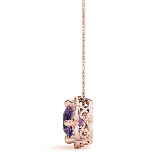14K Rose Gold Round Diamond Halo Pendant