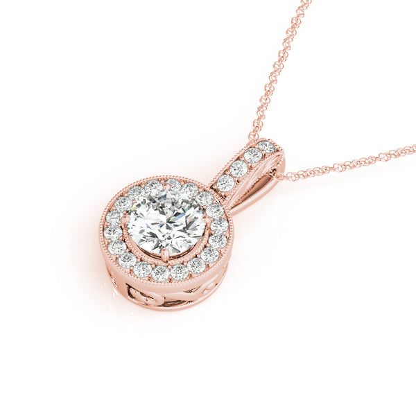 14K Rose Gold Round Diamond Halo Pendant