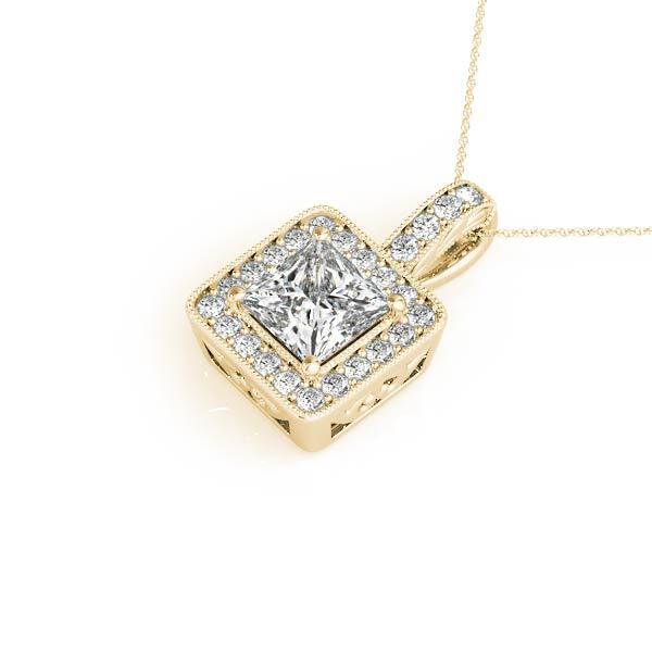14K Yellow Gold Square Diamond Halo Pendant