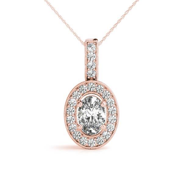 14K Rose Gold Diamond Halo Pendant Necklace