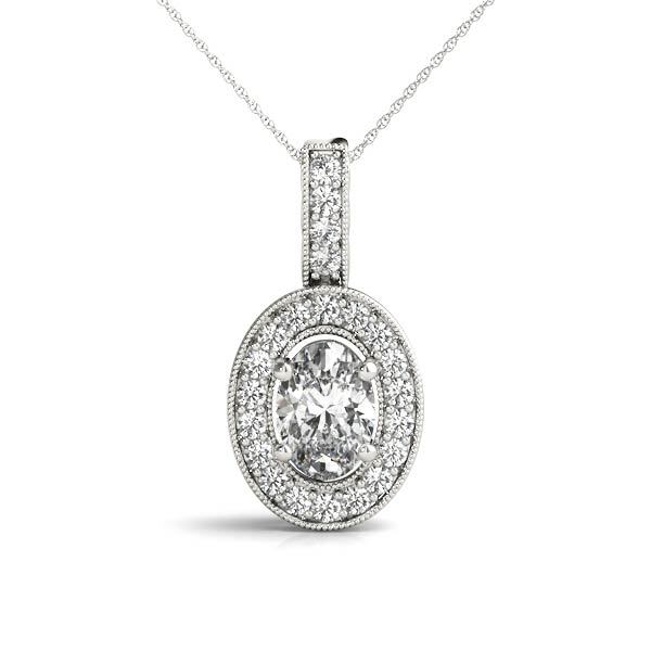 Diamond Oval Halo Millgrain Pendant