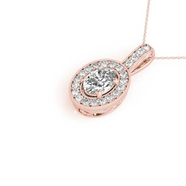 14K Rose Gold Diamond Halo Pendant Necklace