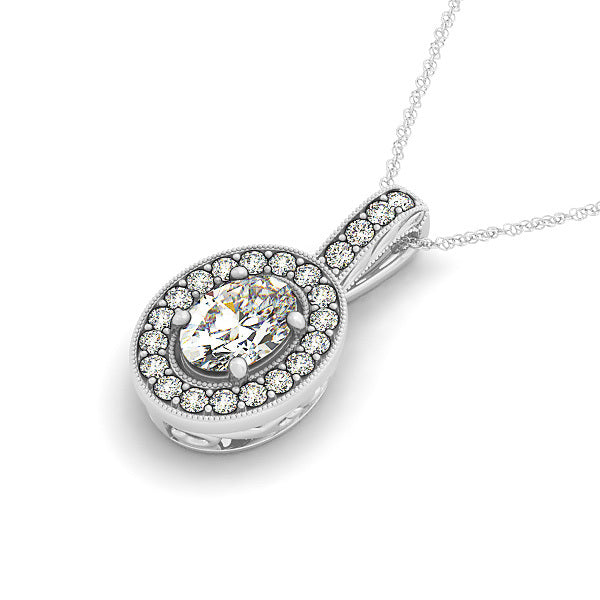 Diamond Oval Halo Millgrain Pendant