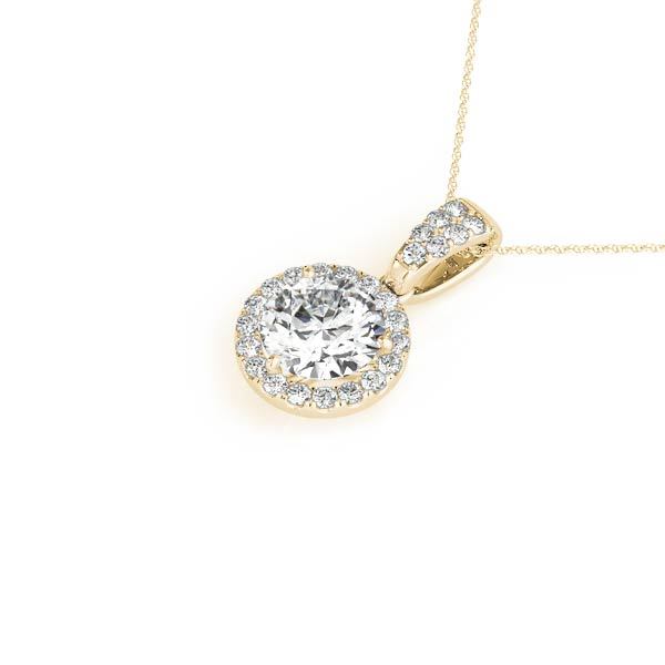 14K Yellow Gold Round Diamond Halo Pendant Necklace