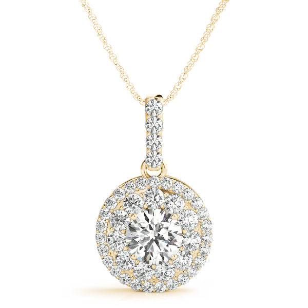 14K Yellow Gold Round Diamond Halo Pendant