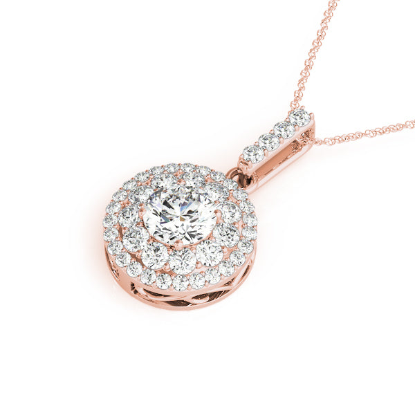 14K Rose Gold Round Diamond Halo Pendant