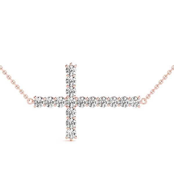 14K Rose Gold Diamond Cross Pendant