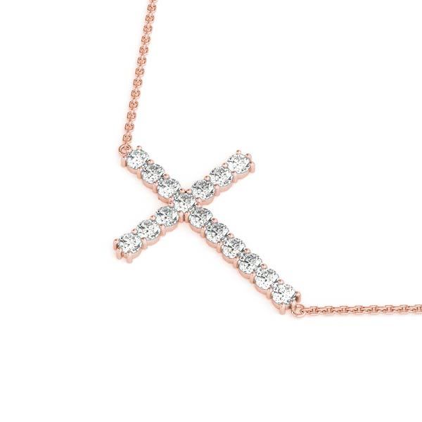 14K Rose Gold Diamond Cross Pendant