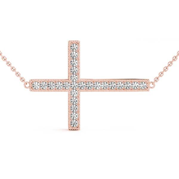 14K Rose Gold Diamond Cross Pendant