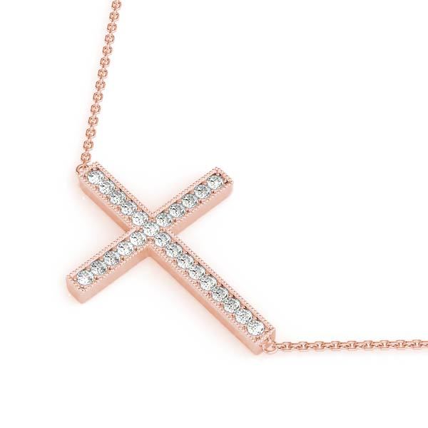 14K Rose Gold Diamond Cross Pendant