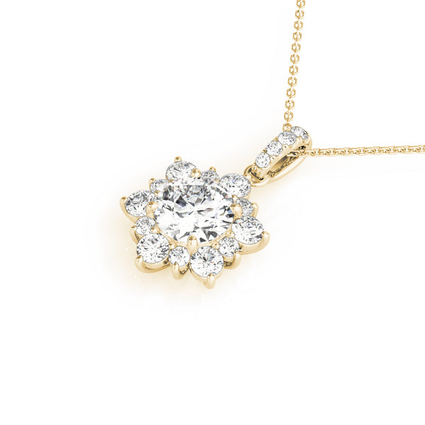 14K Yellow Gold Round Diamond Halo Pendant