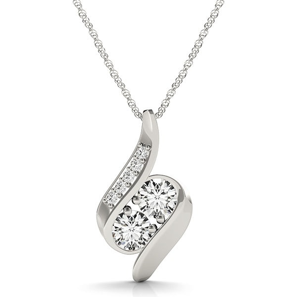 Multi-Diamond Two-Stone 14K White Gold Pendant