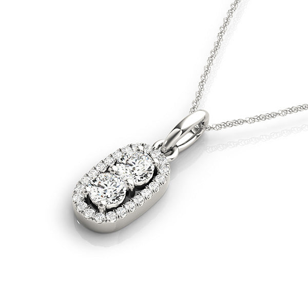 14K White Diamond Two Stone Pendant