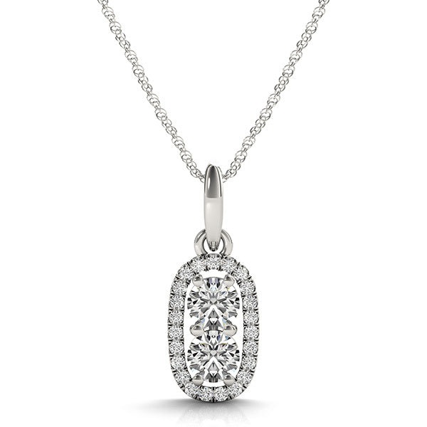 14K White Diamond Two Stone Pendant