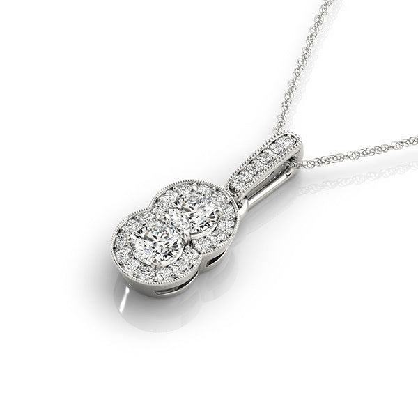 14K White Diamond Two Stone Pendant