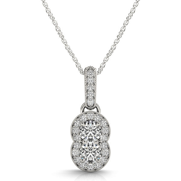 14K White Diamond Two Stone Pendant