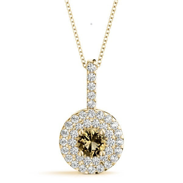 14K Yellow Gold Round Diamond Cluster Pendant