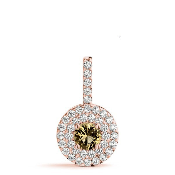 14K Rose Gold Round Diamond Halo Pendant