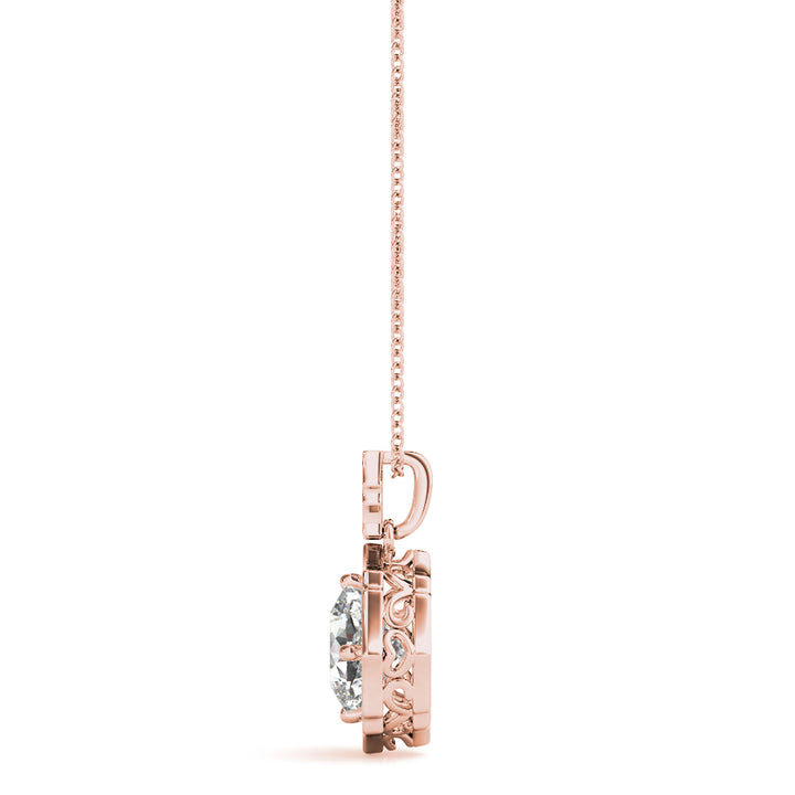14K Rose Gold 5/8 ct Diamond Cushion Halo Pendant