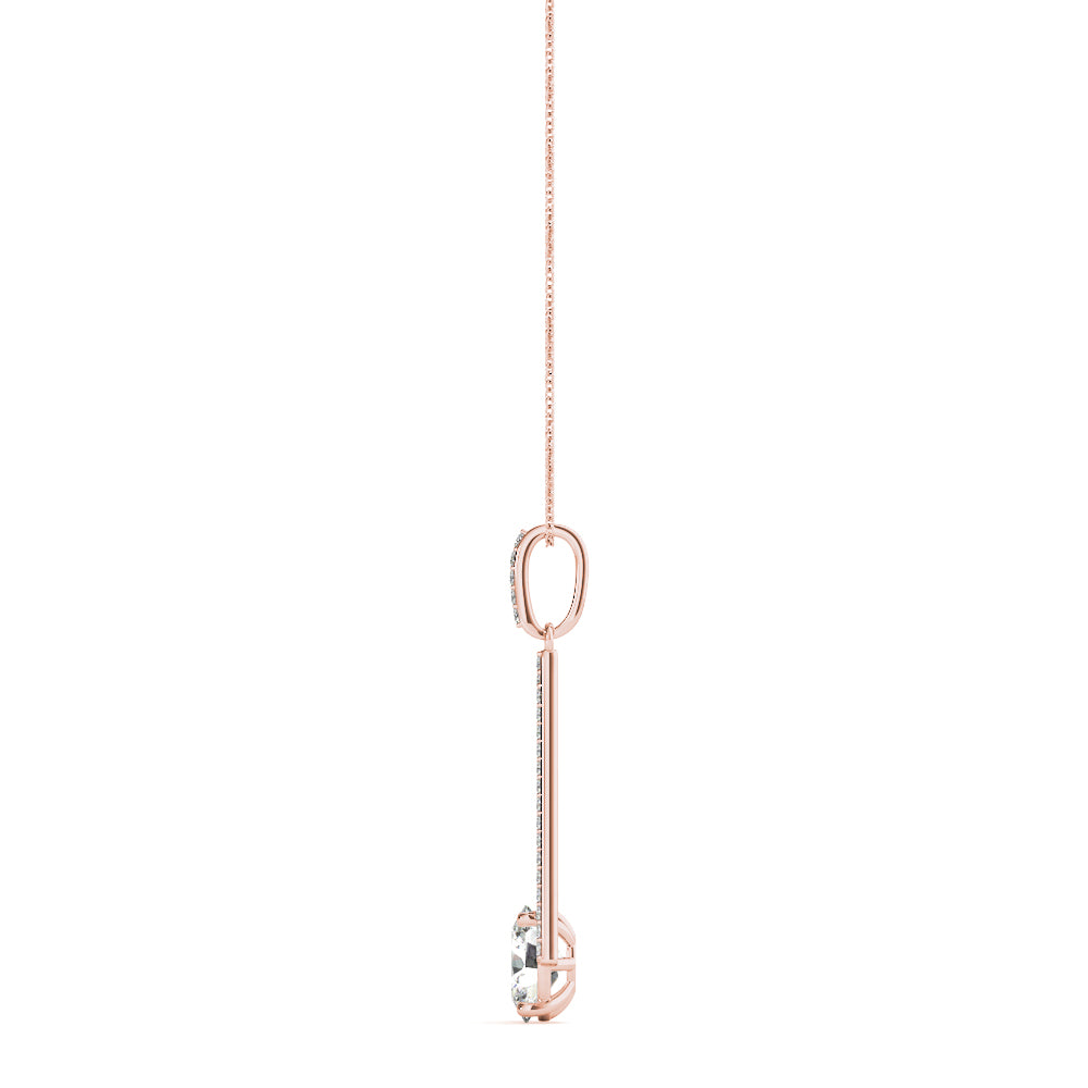 14K Rose Gold Oval Diamond Halo Pendant