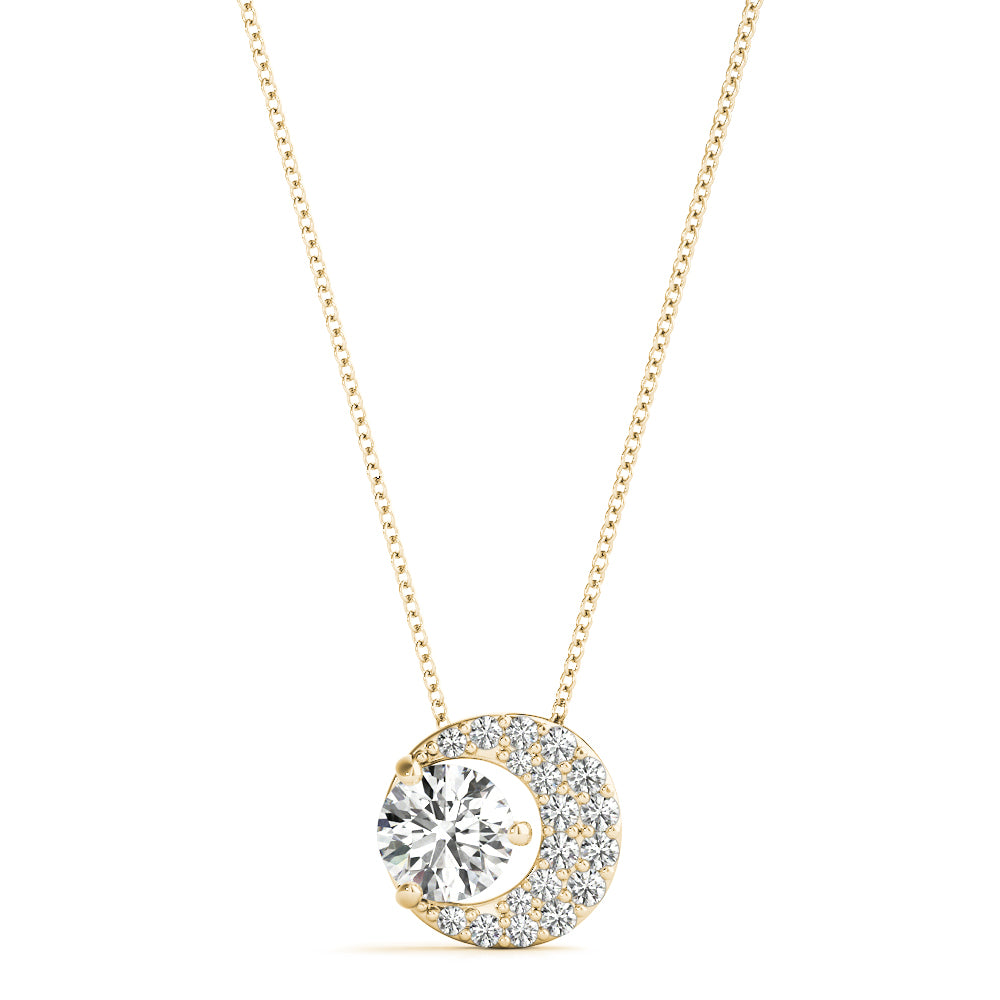 14K Yellow Gold Round Diamond Pendant