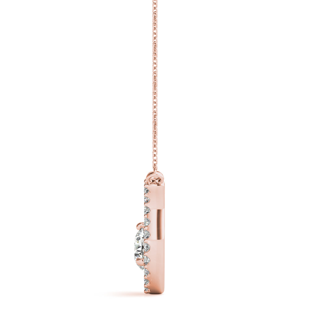 14K Rose Gold Diamond Solitaire Pendant Necklace