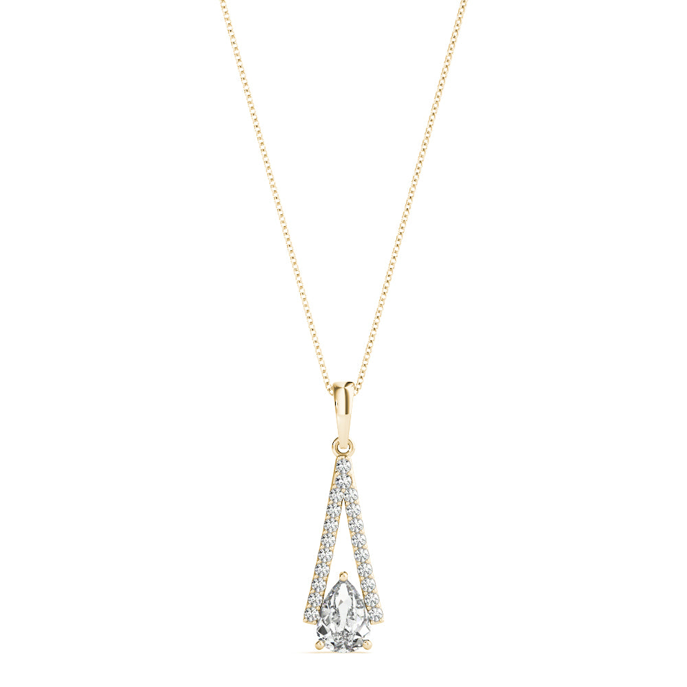 14K Yellow Gold Pear Diamond Halo Pendant