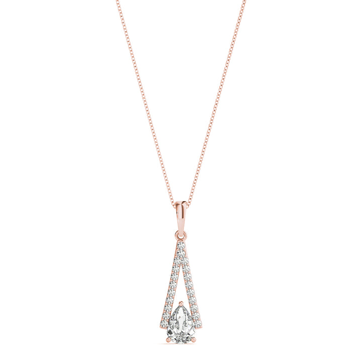 14K Rose Gold Pear Diamond Halo Pendant