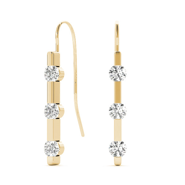 14K Yellow Gold Round Diamond Three Stone Earring