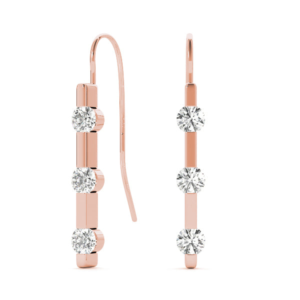 14K Rose Gold Round Diamond Three Stone Earring Set